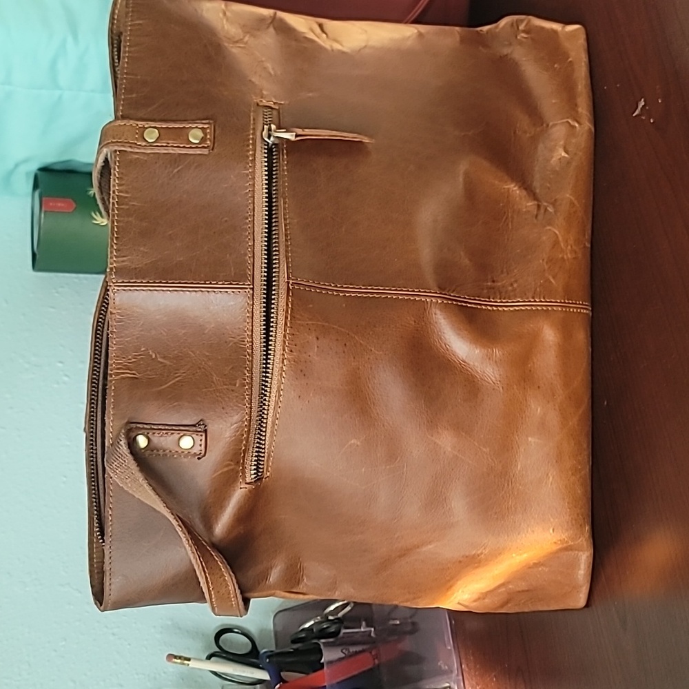 S Zone Women's Bag Large Tote Brown Laptop Crazy Horse Leather Pockets Neutral - Picture 3 of 13